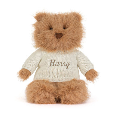 Bouffant ours Bartholomew avec pull crème personnalisé