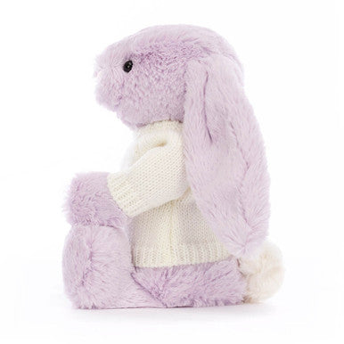 Lapin lilas timide avec pull crème personnalisé