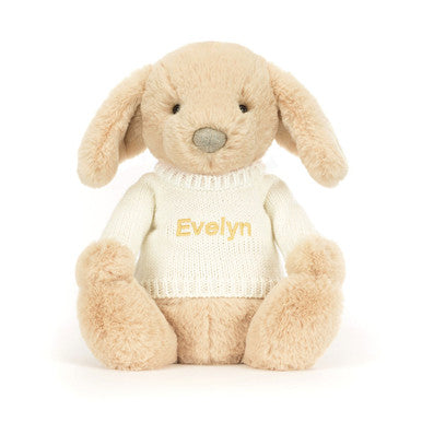 Bashful Luxe Puppy Orlando avec pull crème personnalisé