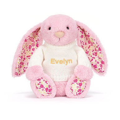 Blushkin Blossom Luxe Bunny avec pull crème personnalisé