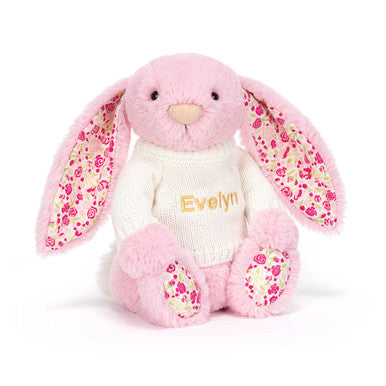 Blushkin Blossom Luxe Bunny avec pull crème personnalisé