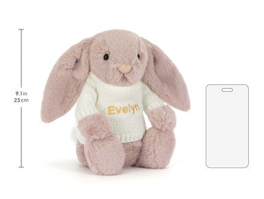 Bashful Luxe Bunny Rosa avec pull crème personnalisé