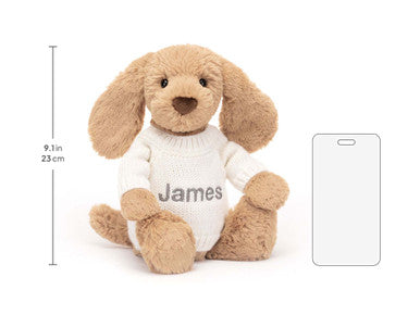 Chiot timide au caramel avec pull crème personnalisé