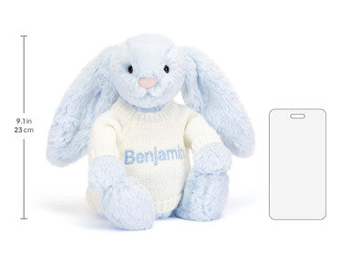 Lapin bleu timide avec pull crème personnalisé