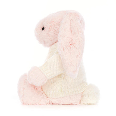 Lapin rose timide avec pull crème personnalisé