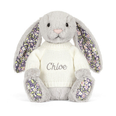Blossom Silver Bunny 'Bloom' with Personalised Cream Jumper