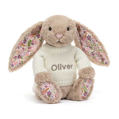 Blossom Beige Bunny 'Petal' avec pull crème personnalisé