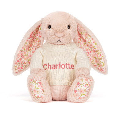 Blossom Blush Bunny 'Cherry' avec pull crème personnalisé