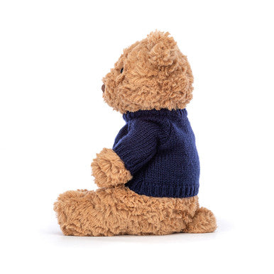 Ours Bartholomew avec pull bleu marine personnalisé