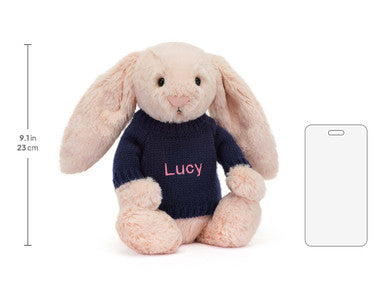 Lapin timide timide avec pull bleu marine personnalisé