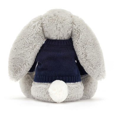 Lapin argenté timide avec pull bleu marine personnalisé