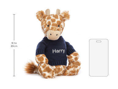 Bashful Giraffe with Personalised Navy Jumper