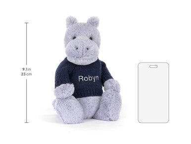 Bashful Hippo with Personalised Navy Jumper