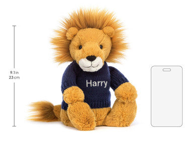 Bashful Lion with Personalised Navy Jumper