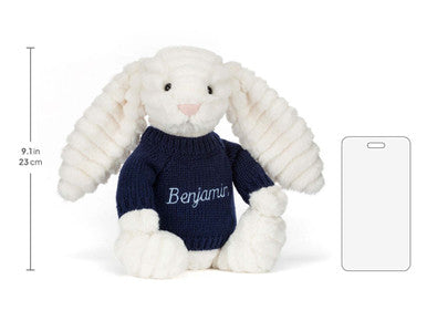 Bashful Luxe Bunny Nimbus avec pull bleu marine personnalisé