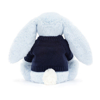 Lapin bleu timide avec pull bleu marine personnalisé