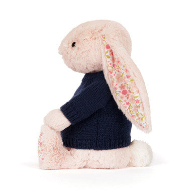 Blossom Blush Bunny 'Cherry' avec pull bleu marine personnalisé