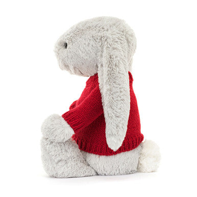Lapin argenté timide avec pull rouge personnalisé