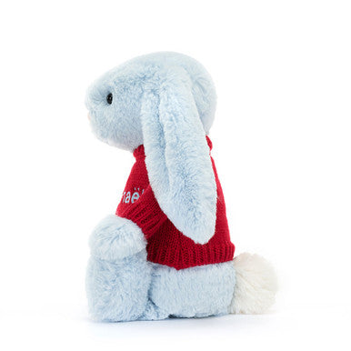 Lapin bleu timide avec pull rouge personnalisé