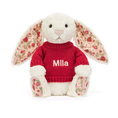 Blossom Cream Bunny 'Berry' avec pull rouge personnalisé