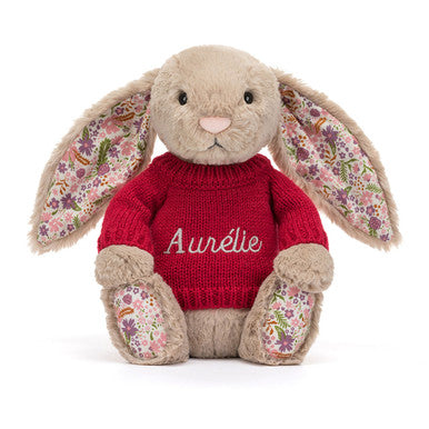 Blossom Beige Bunny 'Petal' avec pull rouge personnalisé