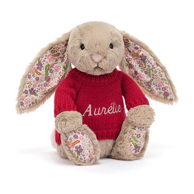 Blossom Beige Bunny 'Petal' avec pull rouge personnalisé